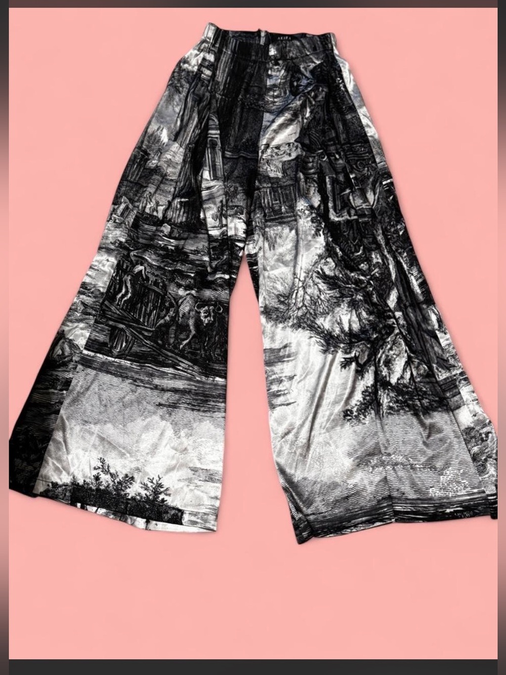 Black & White Printed Wide-Leg Pants